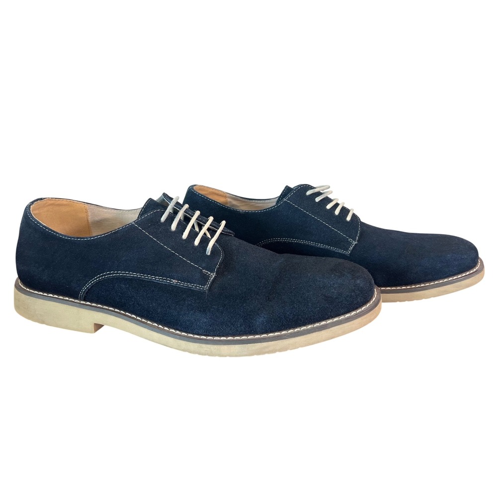 Asher Green Mens‎ Navy Blue Suede Derby Shoes Size 11 Lace Up Casual